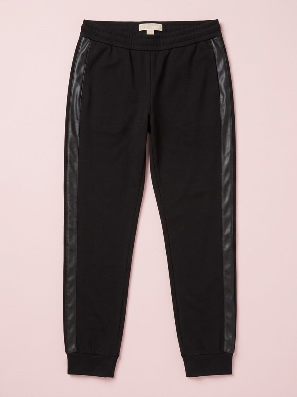 Michael Kors Black Faux Leather Side Stripe Joggers